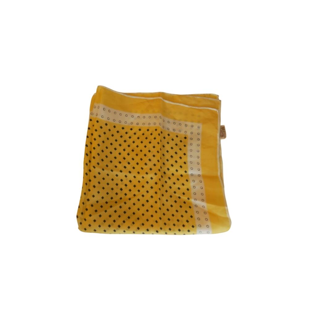 Vintage Yellow Silk Scarf Polka Dot Geometric Square Pocket Square Mod Head Wrap